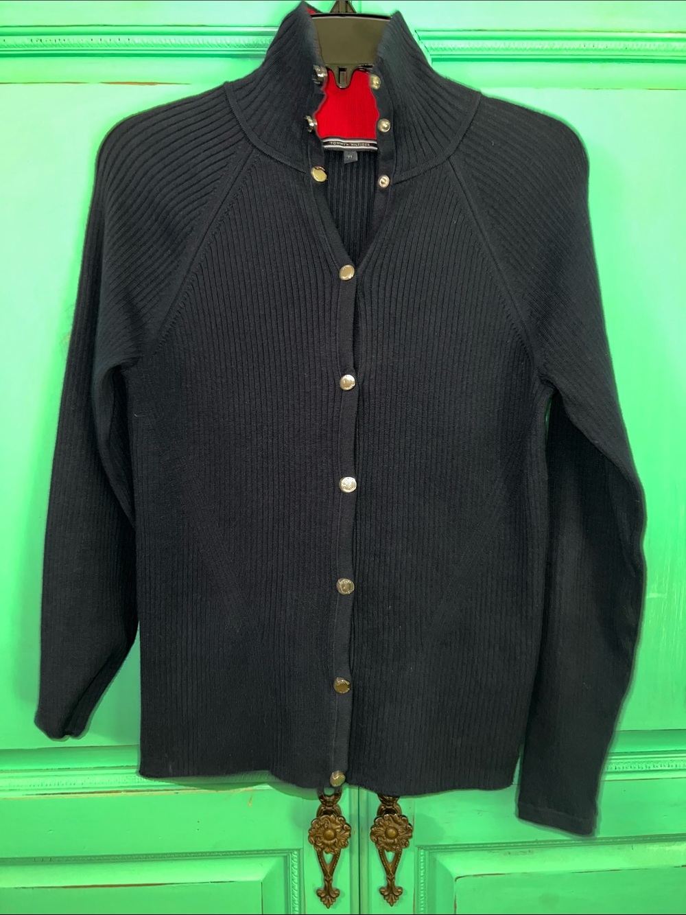 Tommy Hilfiger Black Ribbed Button-Front Cardigan